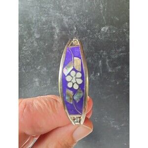 Alpaca Mexico Abalone Shell Enamel Floral Hinged Bangle Bracelet Vintage